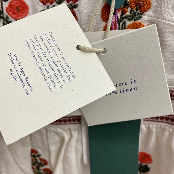 NWT Agua by Agua Bendita Pistachio Dahlia Dress Embroidered Floral Ivory S - Picture 11 of 13